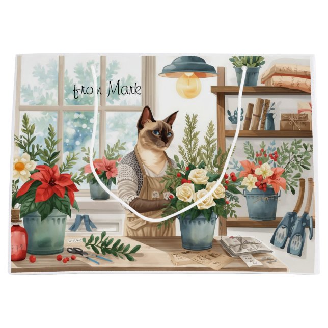 Bolsa De Regalo Grande Gato siamés arreglando flores Navidad invierno  (Anverso)
