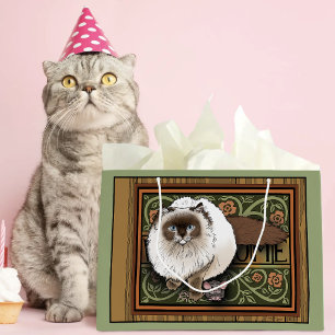 Bolsa De Regalo Grande Gato siamés de bienvenida esponjoso ratón vintage