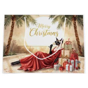 Bolsa De Regalo Grande Gato siamés Glam Navidad  Beber champán 