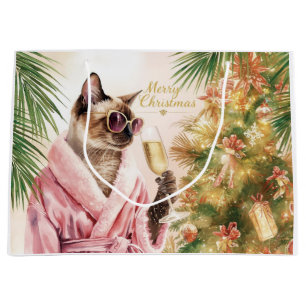 Bolsa De Regalo Grande Gato siamés Glam Navidad  Beber champán 