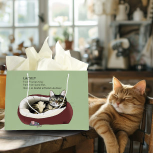 Bolsa De Regalo Grande Gato Tabby Perezoso Sarcástico Humor Verde Salvia