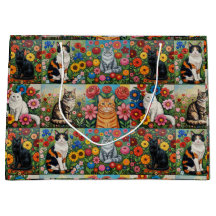 Gatos caprichosos lindos y flores de arte popular