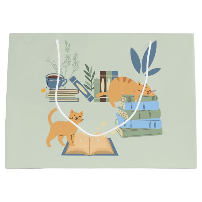 Bolsa De Regalo Grande Gatos en libros (Anverso)