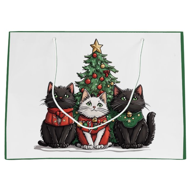 Bolsa De Regalo Grande Gatos Navideños Adorables (Anverso)