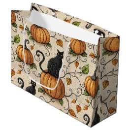 Bolsa De Regalo Grande Gatos Negros y Calabazas Patrón de Halloween