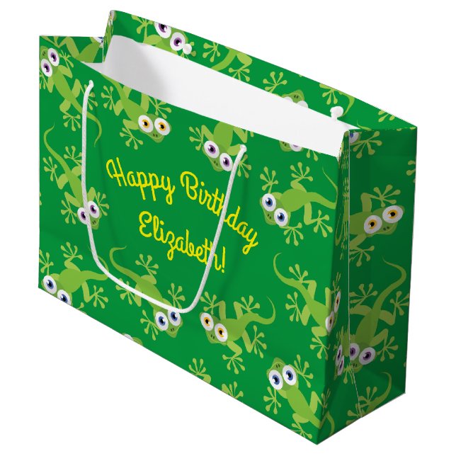 Bolsa De Regalo Grande Gecko Lizards Birthday Party Cute Kids (Angulo Anverso)