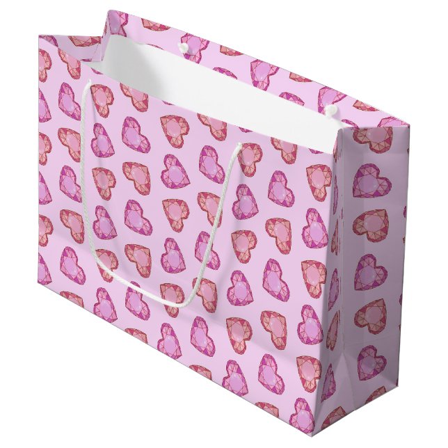 Bolsa De Regalo Grande Gemstone Hearts Cute Pink Valentines Day (Angulo Anverso)