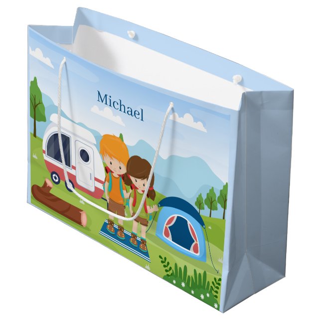 Bolsa De Regalo Grande genial unisex niños camping fiesta añadir nombre (Angulo Anverso)