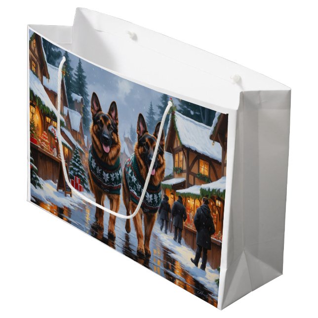 Bolsa De Regalo Grande German Shepherd Dogs Christmas Snow Holiday (Angulo Anverso)