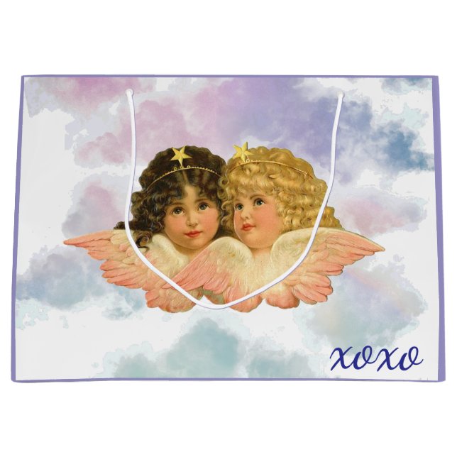 BOLSA DE REGALO GRANDE GIFT BAG TWIN ANGELS IN PASTELS  (Anverso)