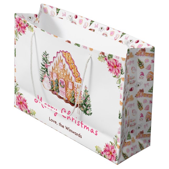 Bolsa De Regalo Grande Gingerbread House Pink Merry Christmas (Angulo Anverso)