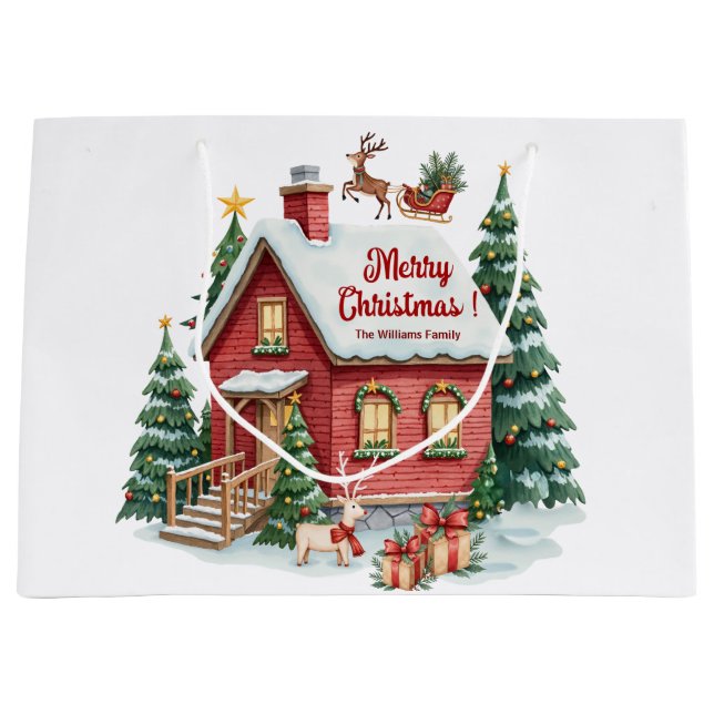Bolsa De Regalo Grande Gingerbread House Reindeer Fir Trees (Anverso)