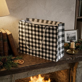 Bolsa De Regalo Grande Gingham a cuadros negro y blanco Rustic Farmhouse