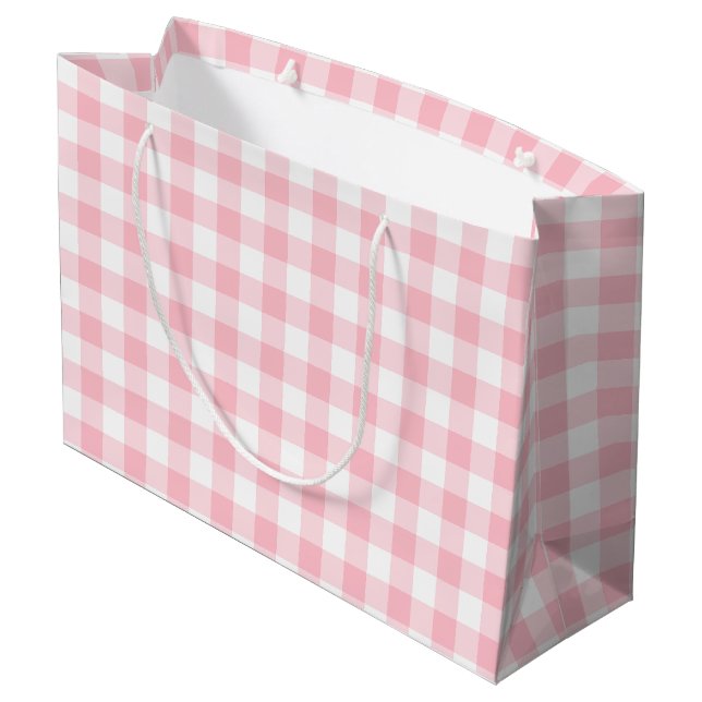 Bolsa De Regalo Grande Gingham Checks rosa y blanco de gran tamaño (Angulo reverso)