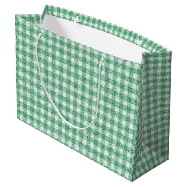 Bolsa De Regalo Grande Gingham Verde Menta  (Angulo reverso)