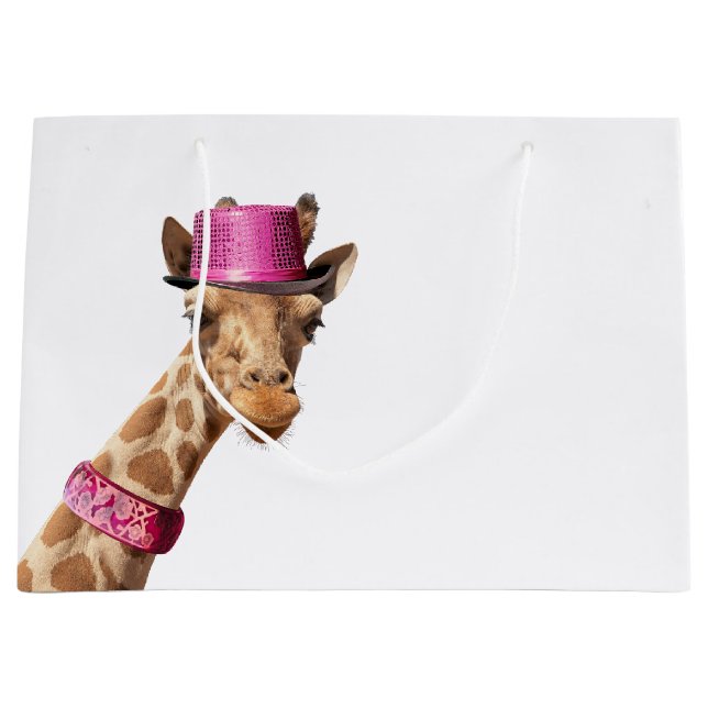 Bolsa De Regalo Grande Giraffe en gorra rosa brillante (Anverso)