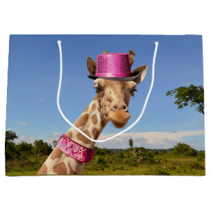 Bolsa De Regalo Grande Giraffe en gorra rosa brillante
