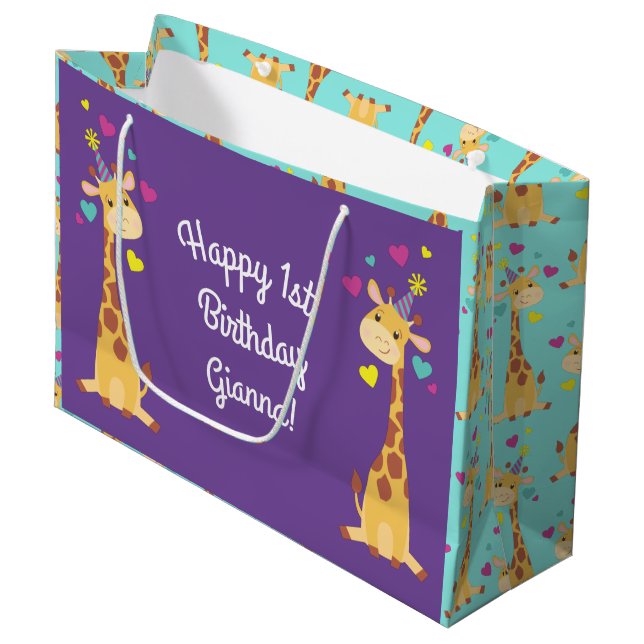 Bolsa De Regalo Grande Giraffe Kids Birthday Fiesta Cute (Angulo Anverso)