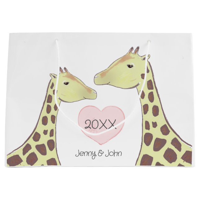 Bolsa De Regalo Grande Giraffe Pareja Compromiso/ Boda (Anverso)