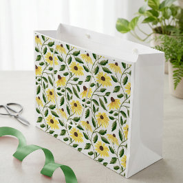 Bolsa De Regalo Grande Girasol Silvestre Amarillo Verde Acuarela