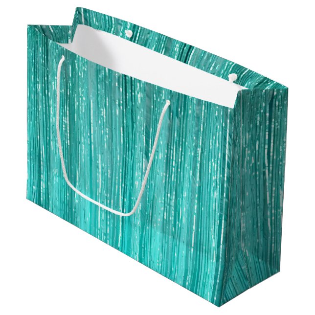 Bolsa De Regalo Grande Girly Aqua Mint Glam Tinsel Stripes (Angulo Anverso)