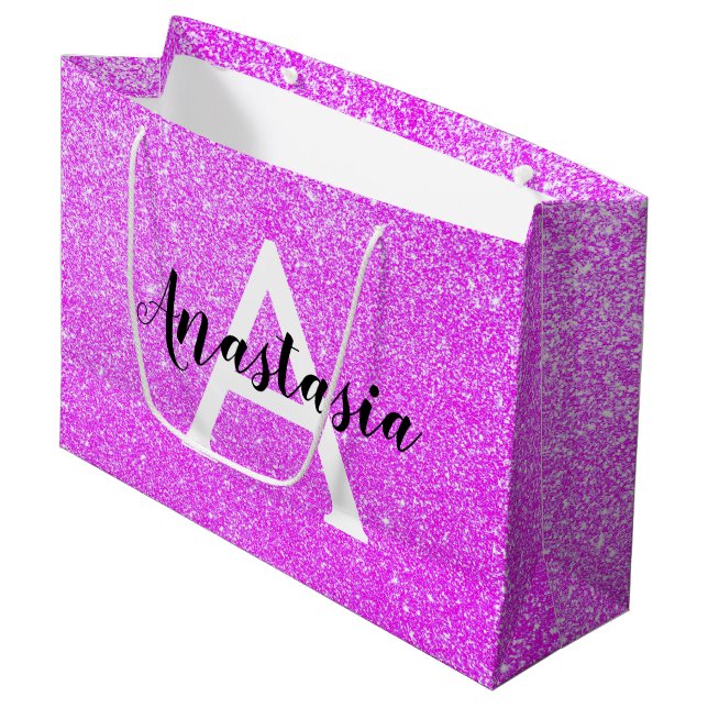 Bolsa De Regalo Grande Girly Glam Purpurina púrpura esparkles Monograma N (Angulo Anverso)