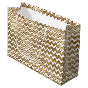 Bolsa De Regalo Grande Glam Gold White Zigzag Stripes