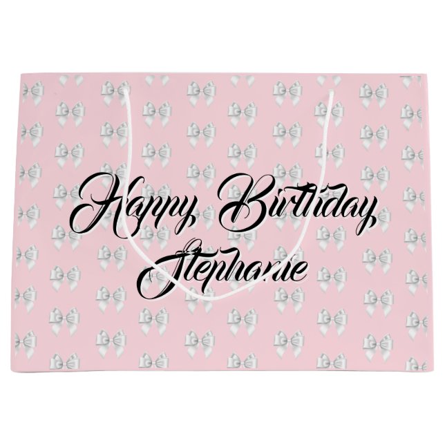 Bolsa De Regalo Grande Glam Pink Nombre personalizado Tema Tiffany Lazo B (Anverso)