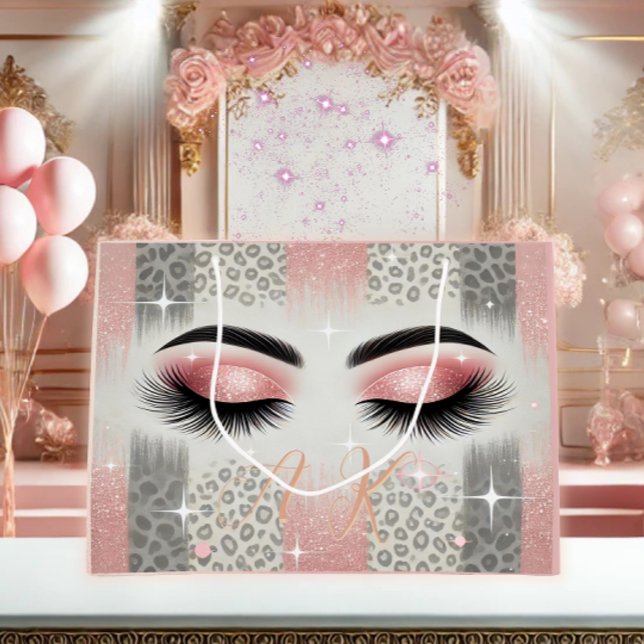 Bolsa De Regalo Grande Glam Purpurina rosa Eyelashes Monograma (Glam pink glitter lashes monogram gift bag — perfect for birthdays, or any occasion .)