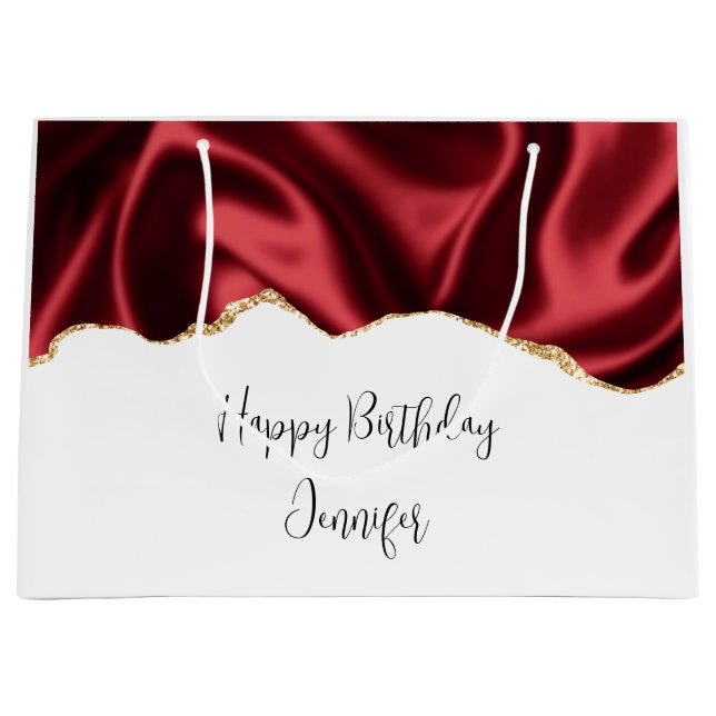 Bolsa De Regalo Grande Glam rojo oscuro Wavy Satin Resumen Diseño Cumplea (Anverso)