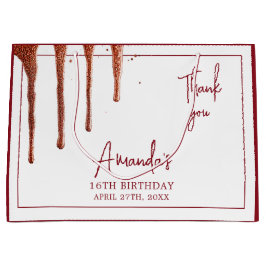 Bolsa De Regalo Grande Glamoroso Rosa Oro Purpurina Drip Sweet 16 Cumplea