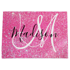 Bolsa De Regalo Grande Glamour Femenino Rosa Brillante Purpurina Monogram