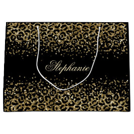 Bolsa De Regalo Grande Glitter de impresión de leopardo negro dorado pers