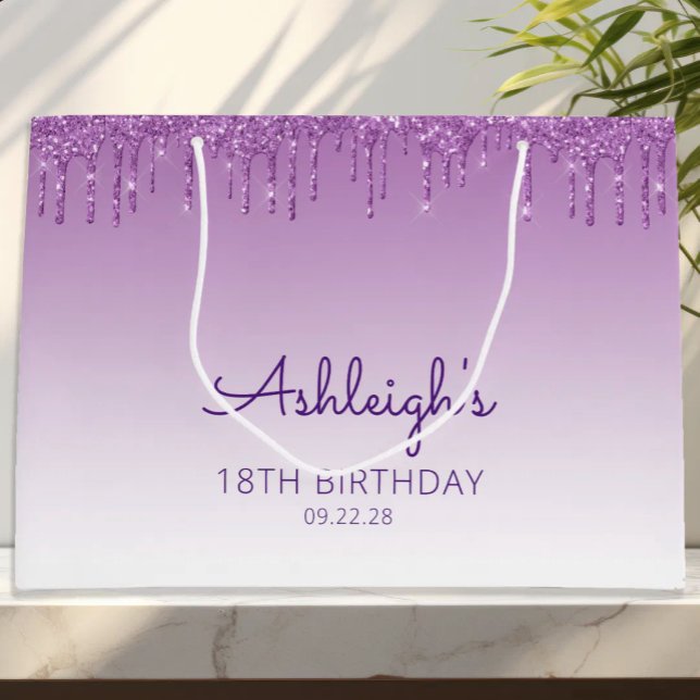 Bolsa De Regalo Grande Glitter Drip 18th Birthday Purple (Subido por el creador)