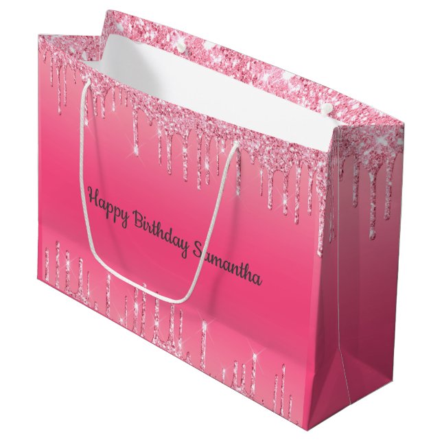 Bolsa De Regalo Grande Glitter Rosa Goteante Femenino Chic Moderno (Angulo Anverso)