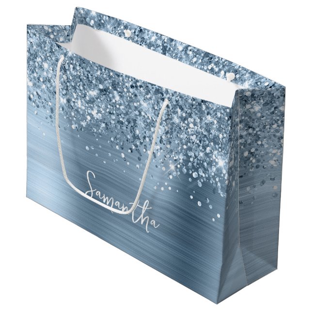 Bolsa De Regalo Grande Glittery Light Blue Glam Name (Angulo Anverso)