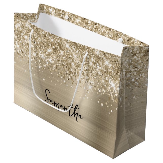 Bolsa De Regalo Grande Glittery Pale Gold Glam Name (Angulo Anverso)