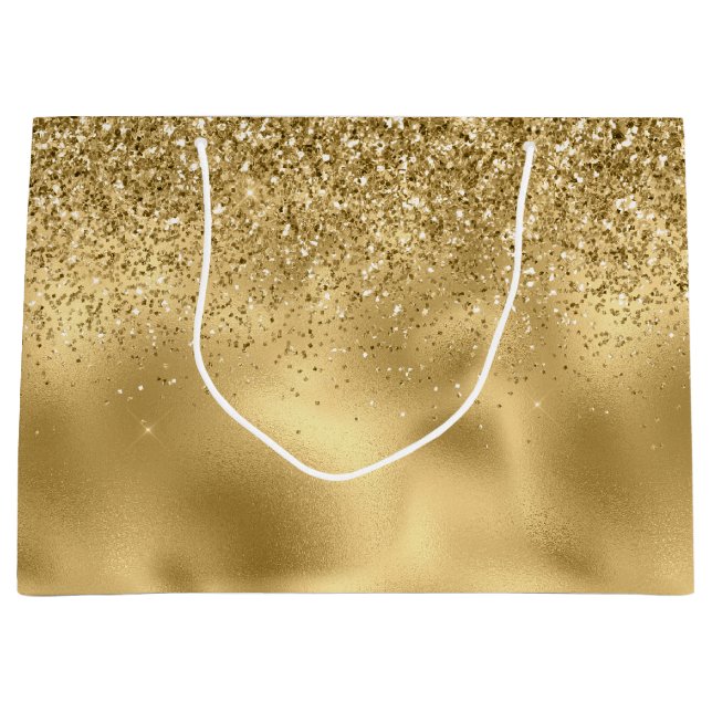 Bolsa De Regalo Grande Glitzy Gold Glam Purpurina Sparkle     (Anverso)