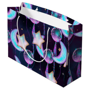 Bolsa De Regalo Grande Globos cósmicos   Planetas Blue Purple Moon Stars