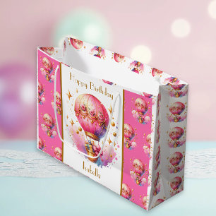 Bolsa De Regalo Grande Globos de aire caliente de bonito rosa y dorado Pe