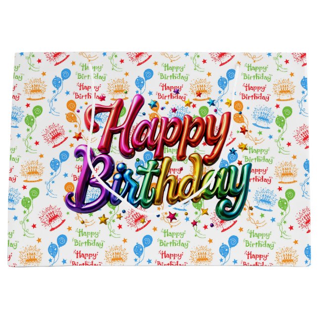 Bolsa De Regalo Grande Globos de Cumpleaños Feliz (Anverso)