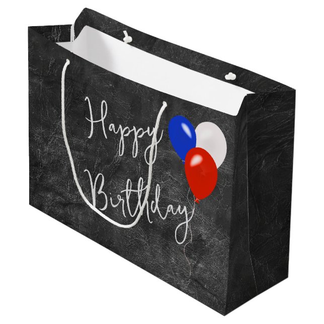 Bolsa De Regalo Grande Globos De Cumpleaños Sobre Cuero (Angulo Anverso)