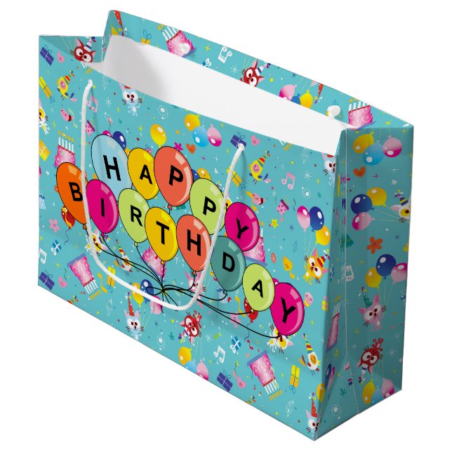 Bolsa De Regalo Grande Globos de Feliz Cumpleaños (Angulo Anverso)