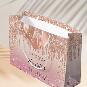 Bolsa De Regalo Grande Globos de goteo de purpurina de oro rosa rosado de