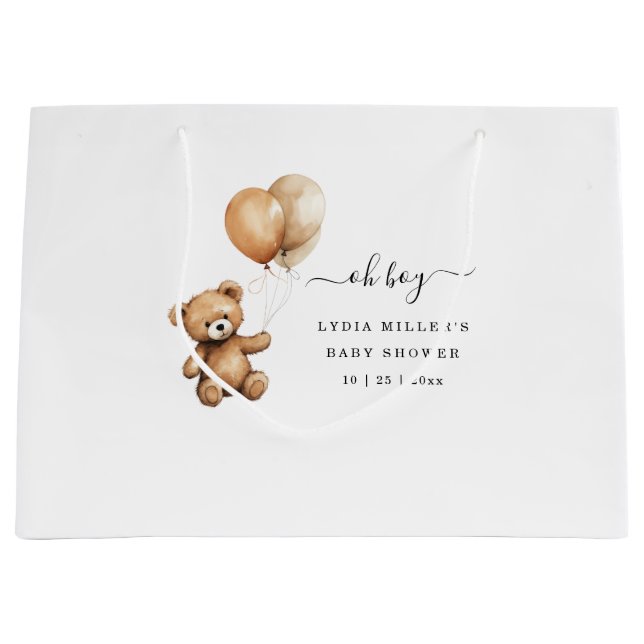 Bolsa De Regalo Grande Globos de osito de peluche baby shower neutral  (Anverso)