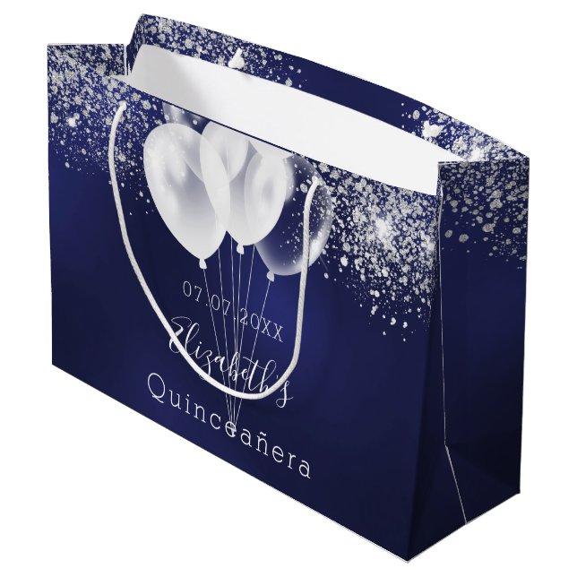 Bolsa De Regalo Grande Globos de purpurina azul marino Quinceanera (Angulo reverso)