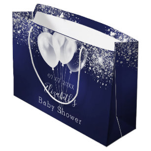 Bolsa De Regalo Grande Globos de purpurina blanco azul marino de Baby Sho