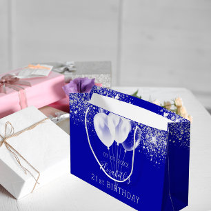 Bolsa De Regalo Grande Globos de purpurinas blancos reales de cumpleaños
