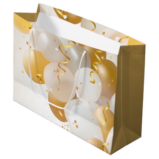 Bolsa De Regalo Grande Globos dorados y blancos (Angulo Anverso)