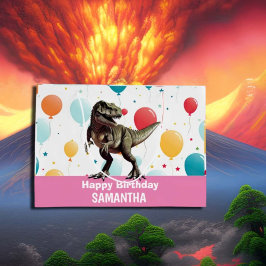 Bolsa De Regalo Grande Globos Fiestas rosados de dinosaurios